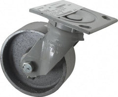 Fairbanks - 5" Diam x 2" Wide x 6-1/2" OAH Top Plate Mount Swivel Caster - Semi-Steel, 1,000 Lb Capacity, Roller Bearing, 4 x 4-1/2" Plate - Eagle Tool & Supply