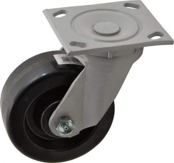 Fairbanks - 5" Diam x 2" Wide x 6-1/2" OAH Top Plate Mount Swivel Caster - Phenolic, 1,000 Lb Capacity, Roller Bearing, 4 x 4-1/2" Plate - Eagle Tool & Supply