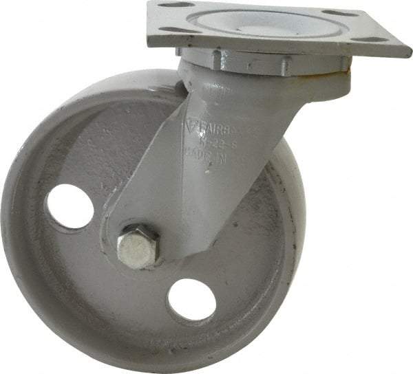 Fairbanks - 6" Diam x 2" Wide x 7-1/4" OAH Top Plate Mount Swivel Caster - Semi-Steel, 1,200 Lb Capacity, Roller Bearing, 4 x 4-1/2" Plate - Eagle Tool & Supply