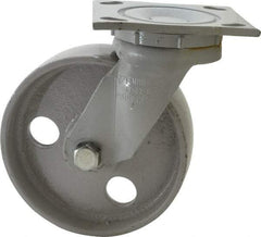 Fairbanks - 6" Diam x 2" Wide x 7-1/4" OAH Top Plate Mount Swivel Caster - Semi-Steel, 1,200 Lb Capacity, Roller Bearing, 4 x 4-1/2" Plate - Eagle Tool & Supply