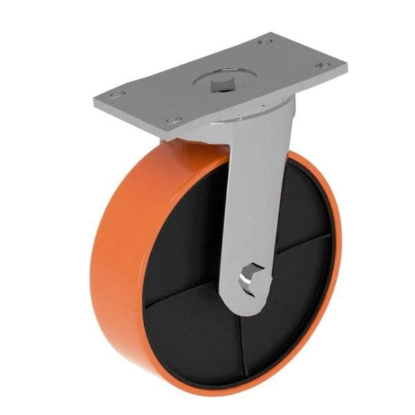 Fairbanks - 8" Diam x 2" Wide x 9-1/2" OAH Top Plate Mount Swivel Caster - Polyurethane, 1,200 Lb Capacity, Roller Bearing, 4 x 4-1/2" Plate - Eagle Tool & Supply