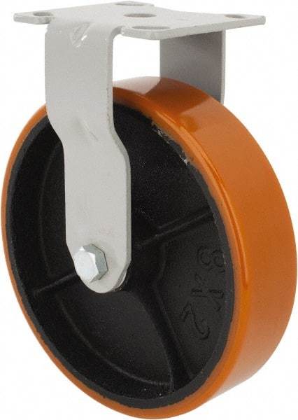 Fairbanks - 8" Diam x 2" Wide x 9-1/2" OAH Top Plate Mount Rigid Caster - Polyurethane, 1,200 Lb Capacity, Roller Bearing, 4 x 4-1/2" Plate - Eagle Tool & Supply