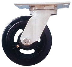 Fairbanks - 6" Diam x 2" Wide x 7-1/4" OAH Top Plate Mount Swivel Caster - Rubber, 410 Lb Capacity, Roller Bearing, 4-1/2 x 6-1/4" Plate - Eagle Tool & Supply