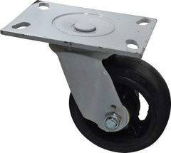 Fairbanks - 5" Diam x 2" Wide x 9-1/2" OAH Top Plate Mount Swivel Caster - Rubber, 350 Lb Capacity, Roller Bearing, 4-1/2 x 6-1/4" Plate - Eagle Tool & Supply