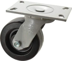 Fairbanks - 5" Diam x 2" Wide x 6-1/2" OAH Top Plate Mount Swivel Caster - Phenolic, 1,000 Lb Capacity, Roller Bearing, 4-1/2 x 6-1/4" Plate - Eagle Tool & Supply