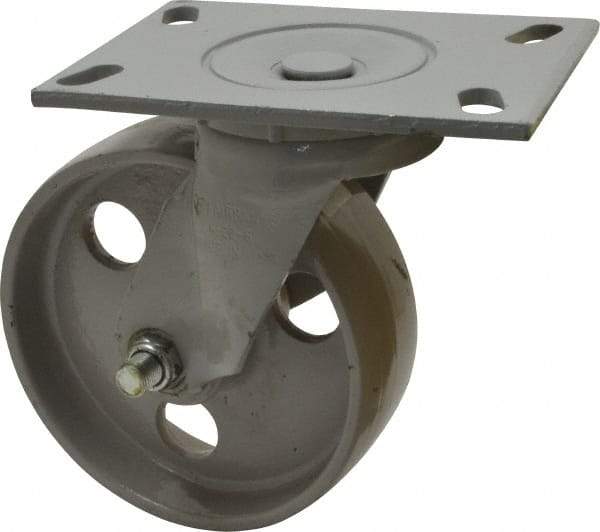 Fairbanks - 6" Diam x 2" Wide x 7-1/4" OAH Top Plate Mount Swivel Caster - Semi-Steel, 1,200 Lb Capacity, Roller Bearing, 4-1/2 x 6-1/4" Plate - Eagle Tool & Supply