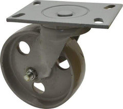 Fairbanks - 6" Diam x 2" Wide x 7-1/4" OAH Top Plate Mount Swivel Caster - Semi-Steel, 1,200 Lb Capacity, Roller Bearing, 4-1/2 x 6-1/4" Plate - Eagle Tool & Supply