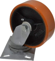 Fairbanks - 6" Diam x 2" Wide x 7-1/4" OAH Top Plate Mount Swivel Caster - Polyurethane, 1,000 Lb Capacity, Roller Bearing, 4-1/2 x 6-1/4" Plate - Eagle Tool & Supply