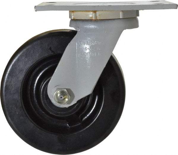 Fairbanks - 6" Diam x 2" Wide x 7-1/4" OAH Top Plate Mount Swivel Caster - Phenolic, 1,200 Lb Capacity, Roller Bearing, 4-1/2 x 6-1/4" Plate - Eagle Tool & Supply