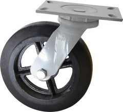 Fairbanks - 8" Diam x 2" Wide x 9-1/2" OAH Top Plate Mount Swivel Caster - Rubber, 500 Lb Capacity, Roller Bearing, 4-1/2 x 6-1/4" Plate - Eagle Tool & Supply
