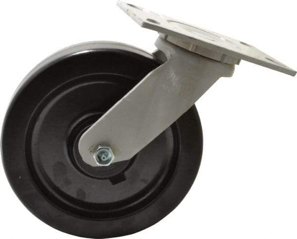 Fairbanks - 8" Diam x 2" Wide x 9-1/2" OAH Top Plate Mount Swivel Caster - Phenolic, 1,200 Lb Capacity, Roller Bearing, 4-1/2 x 6-1/4" Plate - Eagle Tool & Supply