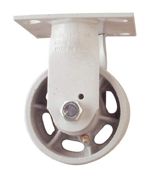 Fairbanks - 8" Diam x 2" Wide x 9-1/2" OAH Top Plate Mount Rigid Caster - Polyurethane, 1,200 Lb Capacity, Roller Bearing, 4-1/2 x 6-1/4" Plate - Eagle Tool & Supply