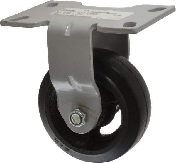 Fairbanks - 5" Diam x 2" Wide x 6-1/2" OAH Top Plate Mount Rigid Caster - Rubber, 350 Lb Capacity, Roller Bearing, 4-1/2 x 6-1/4" Plate - Eagle Tool & Supply
