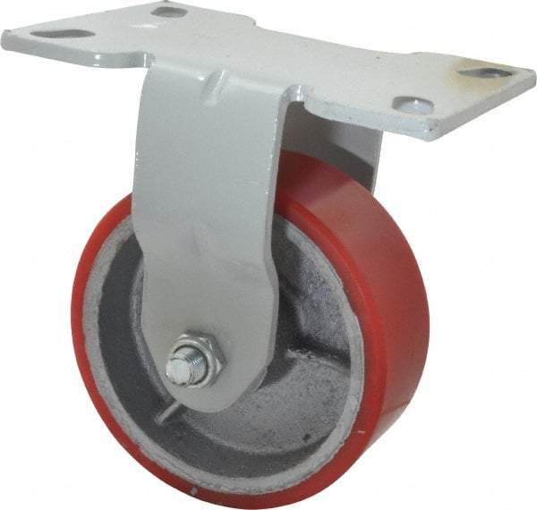 Fairbanks - 5" Diam x 2" Wide x 6-1/2" OAH Top Plate Mount Rigid Caster - Polyurethane, 700 Lb Capacity, Roller Bearing, 4-1/2 x 6-1/4" Plate - Eagle Tool & Supply