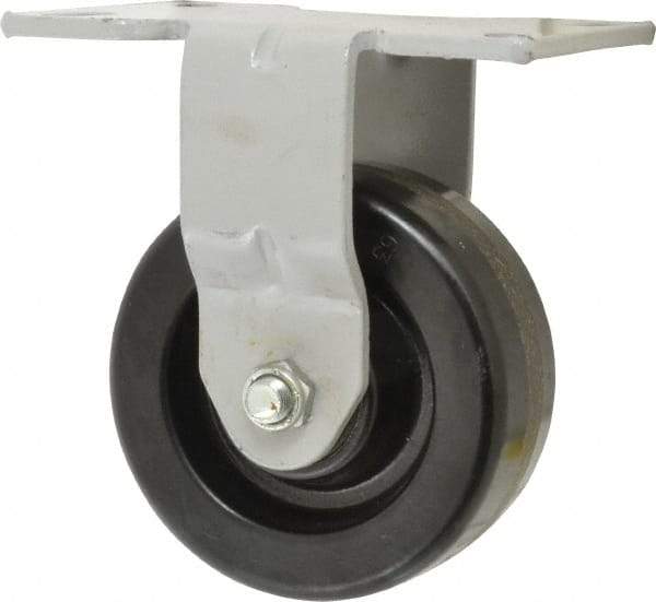 Fairbanks - 5" Diam x 2" Wide x 6-1/2" OAH Top Plate Mount Rigid Caster - Phenolic, 1,000 Lb Capacity, Roller Bearing, 4-1/2 x 6-1/4" Plate - Eagle Tool & Supply