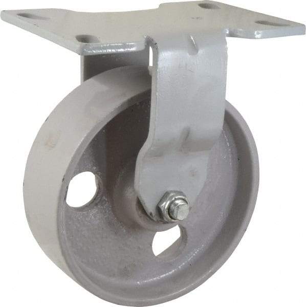 Fairbanks - 6" Diam x 2" Wide x 7-1/4" OAH Top Plate Mount Rigid Caster - Semi-Steel, 1,200 Lb Capacity, Roller Bearing, 4-1/2 x 6-1/4" Plate - Eagle Tool & Supply