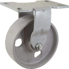 Fairbanks - 6" Diam x 2" Wide x 7-1/4" OAH Top Plate Mount Rigid Caster - Semi-Steel, 1,200 Lb Capacity, Roller Bearing, 4-1/2 x 6-1/4" Plate - Eagle Tool & Supply