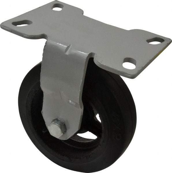 Fairbanks - 6" Diam x 2" Wide x 7-1/4" OAH Top Plate Mount Rigid Caster - Rubber, 410 Lb Capacity, Roller Bearing, 4-1/2 x 6-1/4" Plate - Eagle Tool & Supply