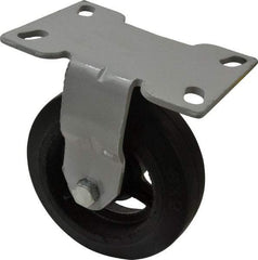 Fairbanks - 6" Diam x 2" Wide x 7-1/4" OAH Top Plate Mount Rigid Caster - Rubber, 410 Lb Capacity, Roller Bearing, 4-1/2 x 6-1/4" Plate - Eagle Tool & Supply