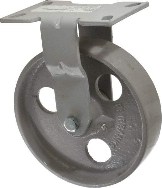 Fairbanks - 8" Diam x 2" Wide x 9-1/2" OAH Top Plate Mount Rigid Caster - Semi-Steel, 1,200 Lb Capacity, Roller Bearing, 4-1/2 x 6-1/4" Plate - Eagle Tool & Supply