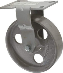 Fairbanks - 8" Diam x 2" Wide x 9-1/2" OAH Top Plate Mount Rigid Caster - Semi-Steel, 1,200 Lb Capacity, Roller Bearing, 4-1/2 x 6-1/4" Plate - Eagle Tool & Supply