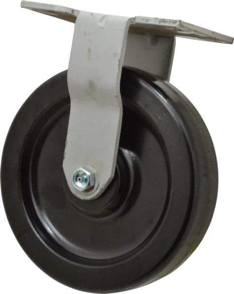 Fairbanks - 8" Diam x 2" Wide x 9-1/2" OAH Top Plate Mount Rigid Caster - Phenolic, 1,200 Lb Capacity, Roller Bearing, 4-1/2 x 6-1/4" Plate - Eagle Tool & Supply