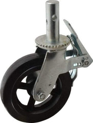 Fairbanks - 9-1/2" Diam x 2" Wide, Rubber Molded on 70 Durometer Swivel with Brake Double Braking Lock Design Caster - 500 Lb Capacity, Round Scaffold Stem Mount, Roller Bearing - Eagle Tool & Supply