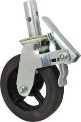 Fairbanks - 9-1/2" Diam x 2" Wide, Rubber Molded on 70 Durometer Swivel with Brake Double Braking Lock Design Caster - 500 Lb Capacity, Round Scaffold Stem Mount, Roller Bearing - Eagle Tool & Supply