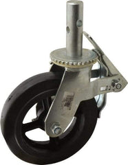 Fairbanks - 9-1/2" Diam x 2" Wide, Rubber Molded on 90 Durometer Swivel with Brake Double Braking Lock Design Caster - 500 Lb Capacity, Round Scaffold Stem Mount, Roller Bearing - Eagle Tool & Supply