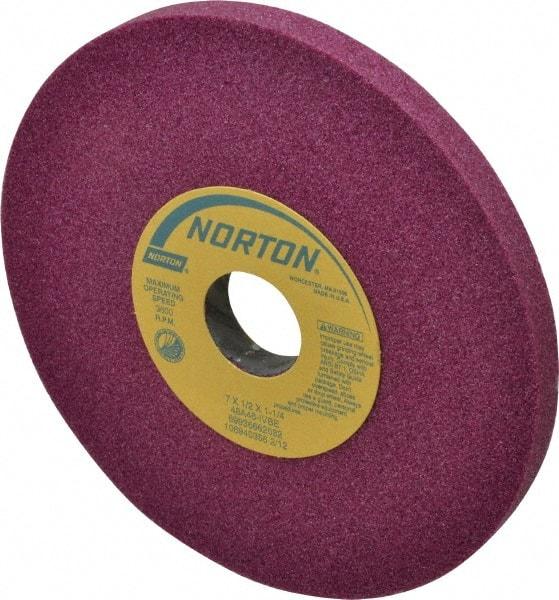 Norton - 7" Diam x 1-1/4" Hole x 1/2" Thick, I Hardness, 46 Grit Surface Grinding Wheel - Aluminum Oxide, Type 1, Coarse Grade, 3,600 Max RPM, Vitrified Bond, No Recess - Eagle Tool & Supply