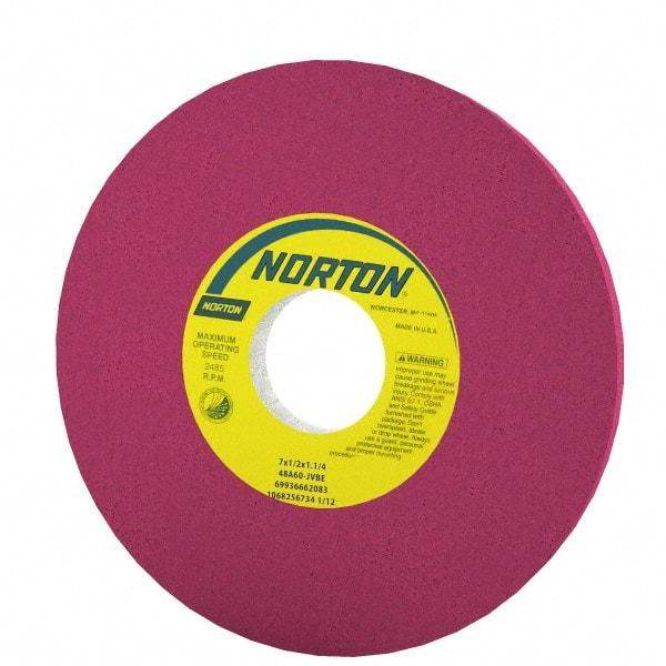 Norton - 7" Diam x 1-1/4" Hole x 1/2" Thick, J Hardness, 46 Grit Surface Grinding Wheel - Aluminum Oxide, Type 1, Coarse Grade, 3,600 Max RPM, Vitrified Bond, No Recess - Eagle Tool & Supply