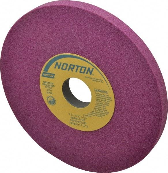 Norton - 7" Diam x 1-1/4" Hole x 1/2" Thick, I Hardness, 60 Grit Surface Grinding Wheel - Aluminum Oxide, Type 1, Medium Grade, 3,600 Max RPM, Vitrified Bond, No Recess - Eagle Tool & Supply