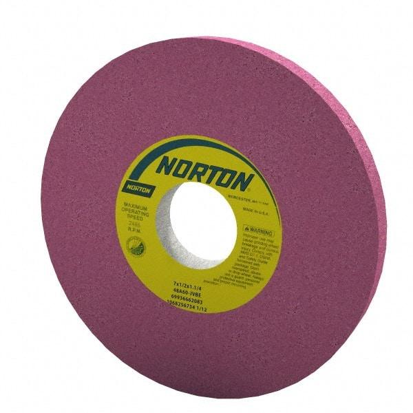 Norton - 7" Diam x 1-1/4" Hole x 1/2" Thick, J Hardness, 60 Grit Surface Grinding Wheel - Aluminum Oxide, Type 1, Medium Grade, 3,600 Max RPM, Vitrified Bond, No Recess - Eagle Tool & Supply