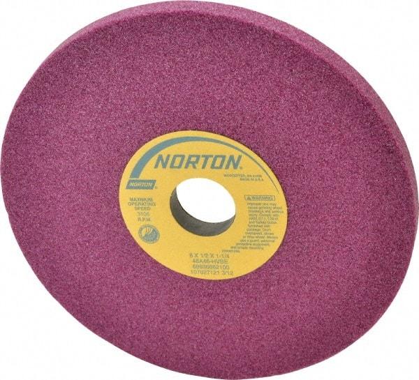 Norton - 8" Diam x 1-1/4" Hole x 1/2" Thick, H Hardness, 46 Grit Surface Grinding Wheel - Aluminum Oxide, Type 1, Coarse Grade, 3,600 Max RPM, Vitrified Bond, No Recess - Eagle Tool & Supply