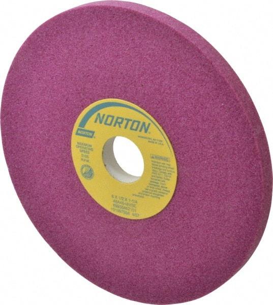 Norton - 8" Diam x 1-1/4" Hole x 1/2" Thick, I Hardness, 46 Grit Surface Grinding Wheel - Aluminum Oxide, Type 1, Coarse Grade, 3,105 Max RPM, Vitrified Bond, No Recess - Eagle Tool & Supply
