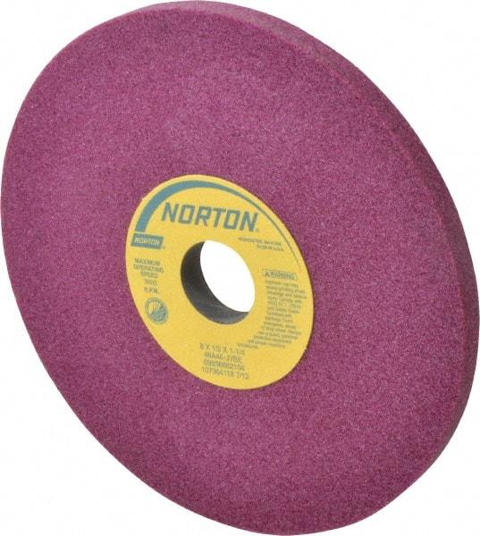 Norton - 8" Diam x 1-1/4" Hole x 1/2" Thick, J Hardness, 46 Grit Surface Grinding Wheel - Aluminum Oxide, Type 1, Coarse Grade, 3,600 Max RPM, Vitrified Bond, No Recess - Eagle Tool & Supply