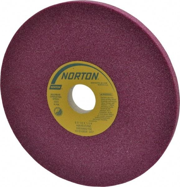 Norton - 8" Diam x 1-1/4" Hole x 1/2" Thick, K Hardness, 46 Grit Surface Grinding Wheel - Aluminum Oxide, Type 1, Coarse Grade, 3,600 Max RPM, Vitrified Bond, No Recess - Eagle Tool & Supply