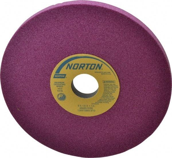 Norton - 8" Diam x 1-1/4" Hole x 1/2" Thick, I Hardness, 60 Grit Surface Grinding Wheel - Aluminum Oxide, Type 1, Medium Grade, 3,600 Max RPM, Vitrified Bond, No Recess - Eagle Tool & Supply