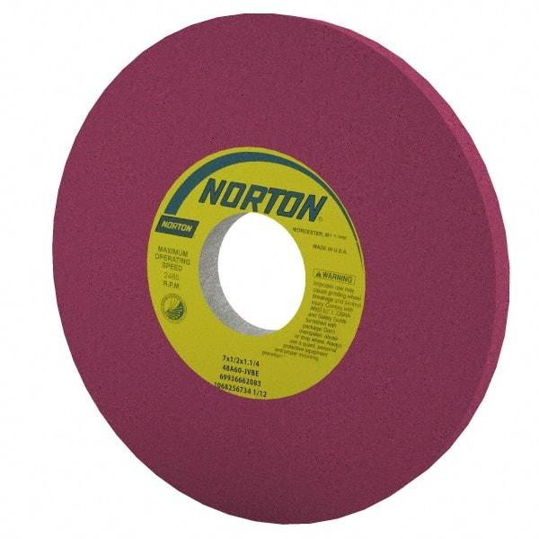 Norton - 8" Diam x 1-1/4" Hole x 1/2" Thick, J Hardness, 60 Grit Surface Grinding Wheel - Aluminum Oxide, Type 1, Medium Grade, 3,600 Max RPM, Vitrified Bond, No Recess - Eagle Tool & Supply