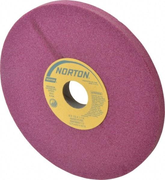 Norton - 8" Diam x 1-1/4" Hole x 1/2" Thick, K Hardness, 60 Grit Surface Grinding Wheel - Aluminum Oxide, Type 1, Medium Grade, 3,600 Max RPM, Vitrified Bond, No Recess - Eagle Tool & Supply