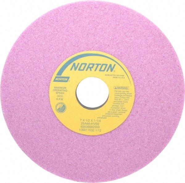 Norton - 7" Diam x 1-1/4" Hole x 1/2" Thick, H Hardness, 46 Grit Surface Grinding Wheel - Aluminum Oxide, Type 1, Coarse Grade, 3,600 Max RPM, Vitrified Bond, No Recess - Eagle Tool & Supply