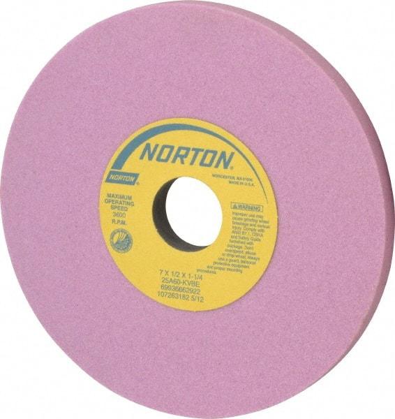 Norton - 7" Diam x 1-1/4" Hole x 1/2" Thick, K Hardness, 60 Grit Surface Grinding Wheel - Aluminum Oxide, Type 1, Medium Grade, 3,600 Max RPM, Vitrified Bond, No Recess - Eagle Tool & Supply