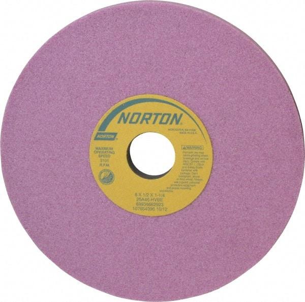 Norton - 8" Diam x 1-1/4" Hole x 1/2" Thick, H Hardness, 46 Grit Surface Grinding Wheel - Aluminum Oxide, Type 1, Coarse Grade, 3,105 Max RPM, Vitrified Bond, No Recess - Eagle Tool & Supply