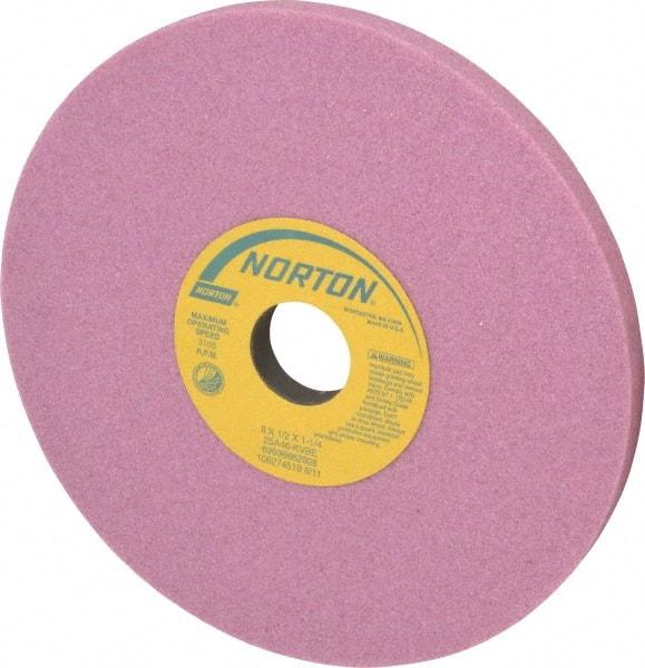 Norton - 8" Diam x 1-1/4" Hole x 1/2" Thick, K Hardness, 46 Grit Surface Grinding Wheel - Aluminum Oxide, Type 1, Coarse Grade, 3,105 Max RPM, Vitrified Bond, No Recess - Eagle Tool & Supply