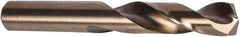 Precision Twist Drill - 0.358" 135° Spiral Flute Cobalt Screw Machine Drill Bit - Oxide/Gold Finish, Right Hand Cut, 1-3/4" Flute Length, 3-1/16" OAL, Split Point, Straight Shank - Eagle Tool & Supply