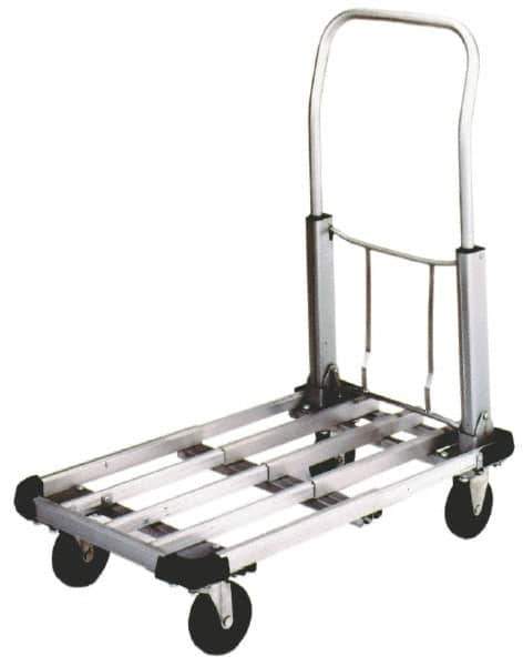 Value Collection - 350 Lb Capacity Aluminum Platform Truck - Aluminum Deck, 16" OAW, Hard Rubber Casters - Eagle Tool & Supply