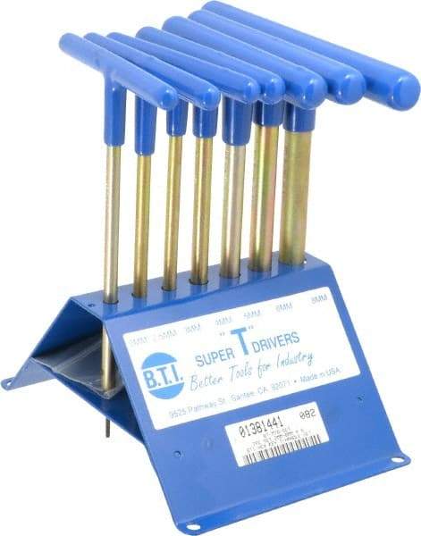 Made in USA - 7 Piece T-Handle Hex Key Set - Hex Range 2 to 8mm, 7" OAL, Chromalloy Steel - Eagle Tool & Supply