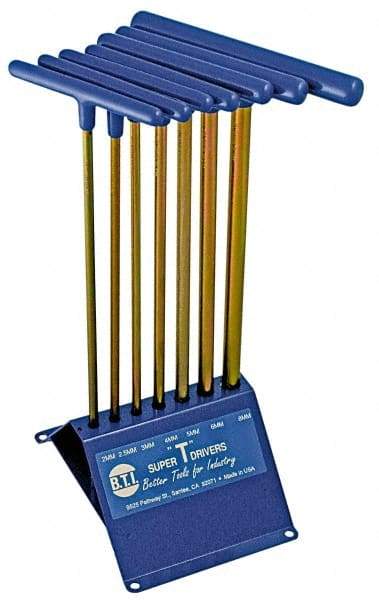 Made in USA - 7 Piece T-Handle Hex Key Set - Hex Range 2 to 8mm, 13" OAL, Chromalloy Steel - Eagle Tool & Supply