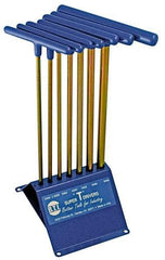 Made in USA - 7 Piece T-Handle Hex Key Set - Hex Range 2 to 8mm, 13" OAL, Chromalloy Steel - Eagle Tool & Supply