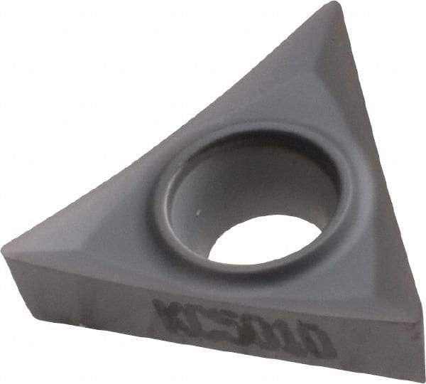 Kennametal - TCGT32.51 HP Grade KC5010 Carbide Turning Insert - TiAlN Finish, 60° Triangle, 3/8" Inscr Circle, 5/32" Thick, 1/64" Corner Radius - Eagle Tool & Supply